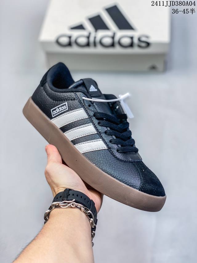 阿迪达斯Adidas NEO VL Court 2.0 三叶草时尚潮流板鞋 T头 绒面麂皮防滑耐磨轻便低帮板鞋 整双鞋以传统的低帮呈现的清新造型 鞋头优先头层反