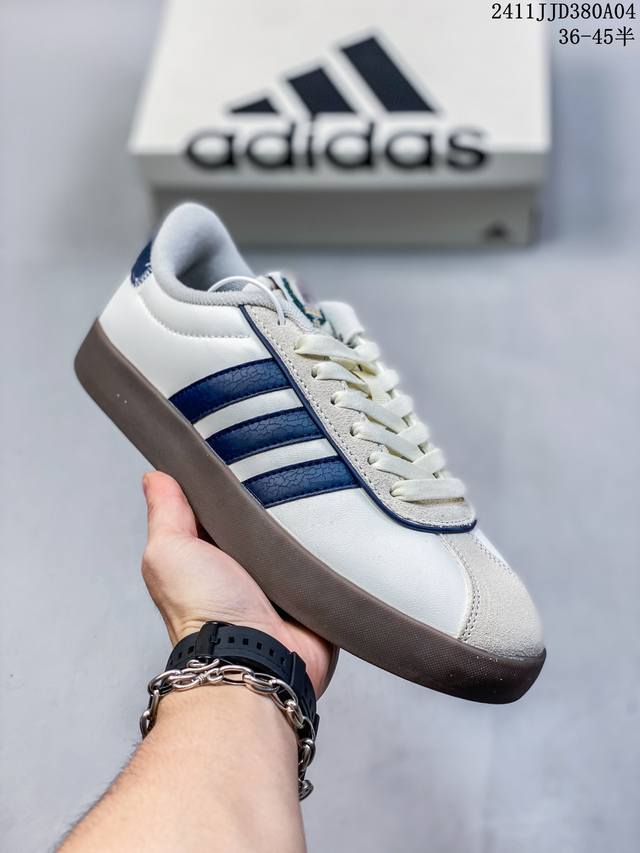 阿迪达斯Adidas NEO VL Court 2.0 三叶草时尚潮流板鞋 T头 绒面麂皮防滑耐磨轻便低帮板鞋 整双鞋以传统的低帮呈现的清新造型 鞋头优先头层反