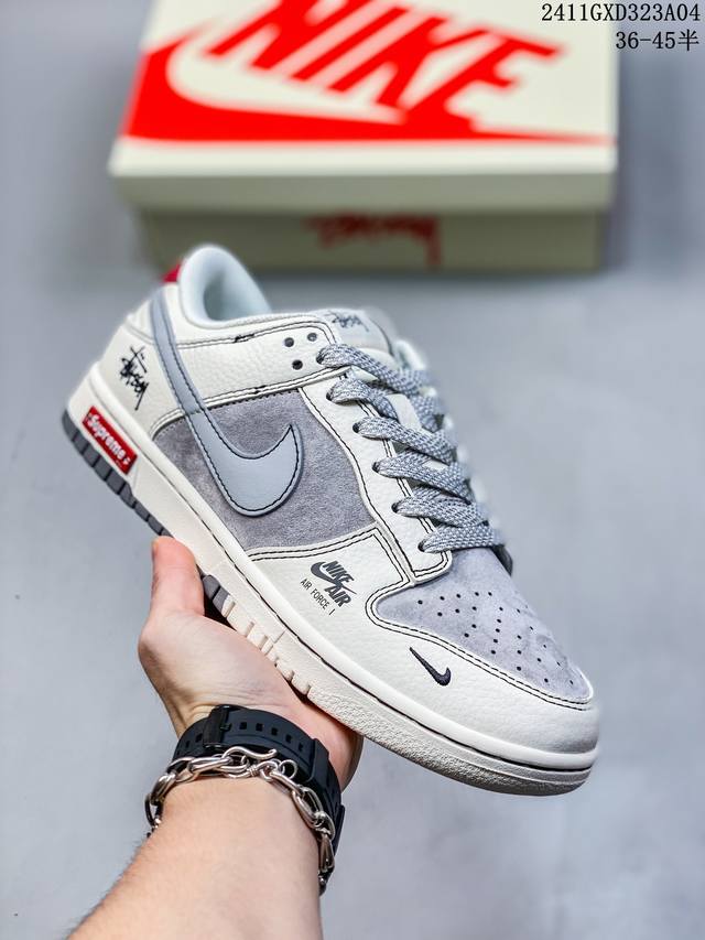 海外爆款限量发售！公司级 Nike SB Dunk Low“斯图西联名 灰白浅灰勾” 周年高端定制 低帮休闲板鞋 定制鞋盒 大厂纯原品质出货 超高清洁度 皮料切