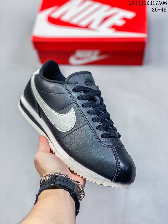 Nike Cortez LEATHER SE Metallic Cool Grey Black 柔软舒适防滑耐磨低帮跑步鞋男女同款 银色 11JJD317A06