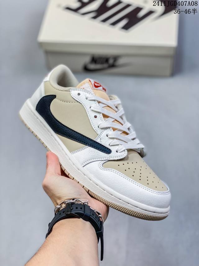 Travis Scott x Jordan Air Jordan 1 Low OG Medium Olive AJ1倒钩8.0 低帮 复古篮球鞋 男女同款 米绿