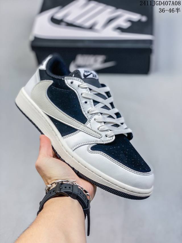 Travis Scott x Jordan Air Jordan 1 Low OG Medium Olive AJ1倒钩8.0 低帮 复古篮球鞋 男女同款 米绿