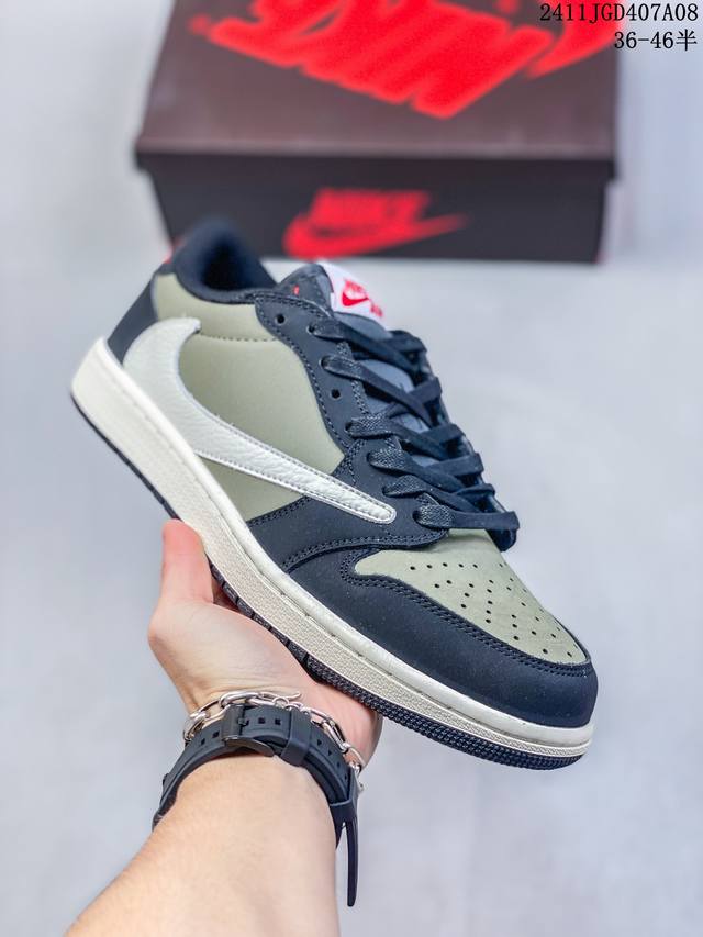 Travis Scott x Jordan Air Jordan 1 Low OG Medium Olive AJ1倒钩8.0 低帮 复古篮球鞋 男女同款 米绿