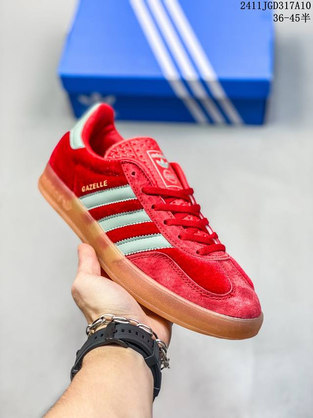 adidas originals GAZELLE舒适复古防滑耐磨低帮 板 鞋 男女同款 红青色