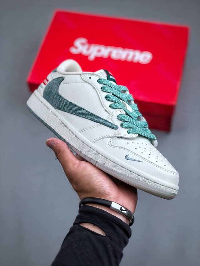 Travis Scott x Fragment Design x Air Jordan 1 Low OG SP AJ1 乔1 Supreme联名-绿麻布勾 低帮