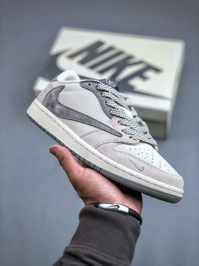 Travis Scott x Fragment Design x Air Jordan 1 Low OG SP AJ1 乔1 闪电联名-浅灰奶咖 低帮文化休闲板