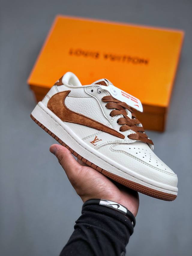 Travis Scott x Fragment Design x Air Jordan 1 Low OG SP AJ1 乔1 LV联名米白栗沙棕 低帮文化休闲板