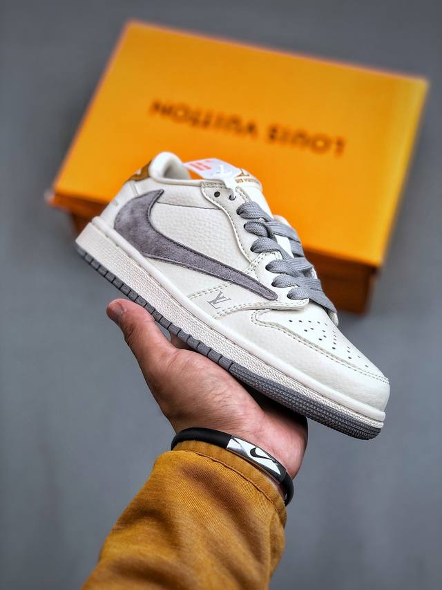 Travis Scott x Fragment Design x Air Jordan 1 Low OG SP AJ1 乔1 LV米白火星灰 低帮文化休闲板鞋