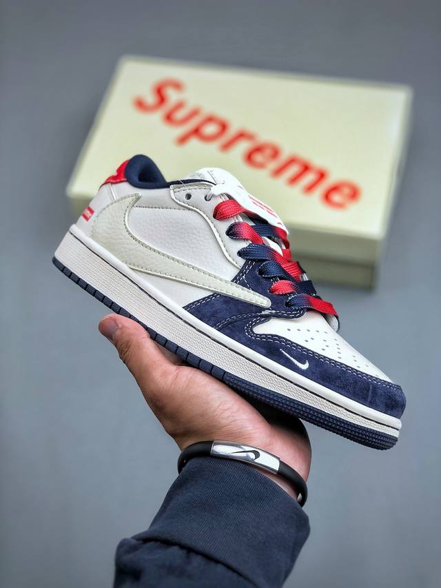 Travis Scott x Fragment Design x Air Jordan 1 Low OG SP AJ1 乔1 Supreme联名-深蓝米红 低帮