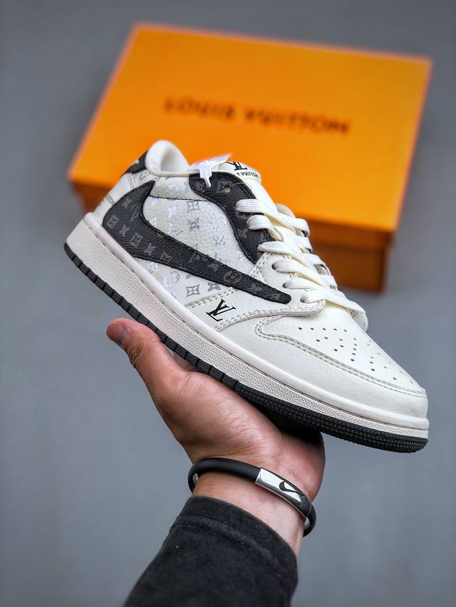 Travis Scott x Fragment Design x Air Jordan 1 Low OG SP AJ1 乔1 LV经典黑纹 低帮文化休闲板鞋 L