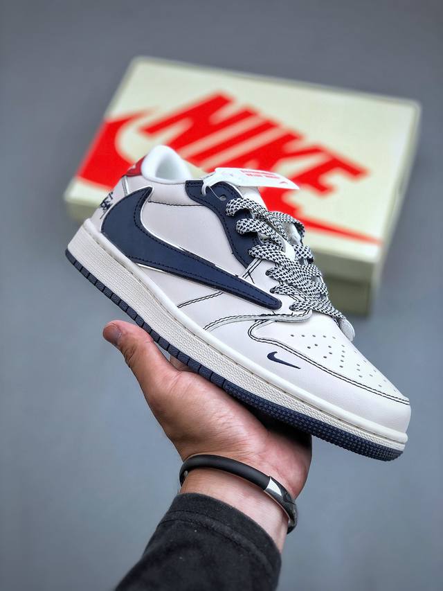 Travis Scott x Fragment Design x Air Jordan 1 Low OG SP AJ1 乔1 斯图西联名-红尾蓝勾 低帮文化休闲