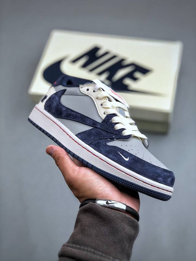 Travis Scott x Fragment Design x Air Jordan 1 Low OG SP AJ1 乔1 UN联名-蓝灰猪八 低帮文化休闲板