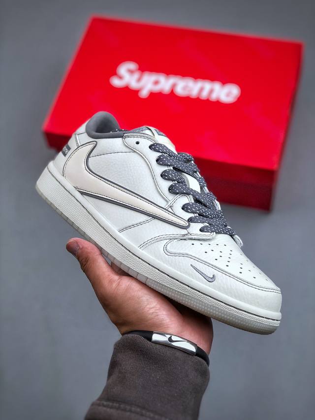 Travis Scott x Fragment Design x Air Jordan 1 Low OG SP AJ1 乔1 Supreme联名-米白反光勾 低