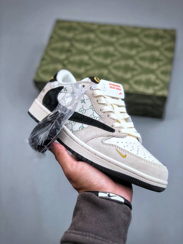 Travis Scott x Fragment Design x Air Jordan 1 Low OG SP AJ1 乔1 古驰联名-黑勾奶咖 低帮文化休闲板