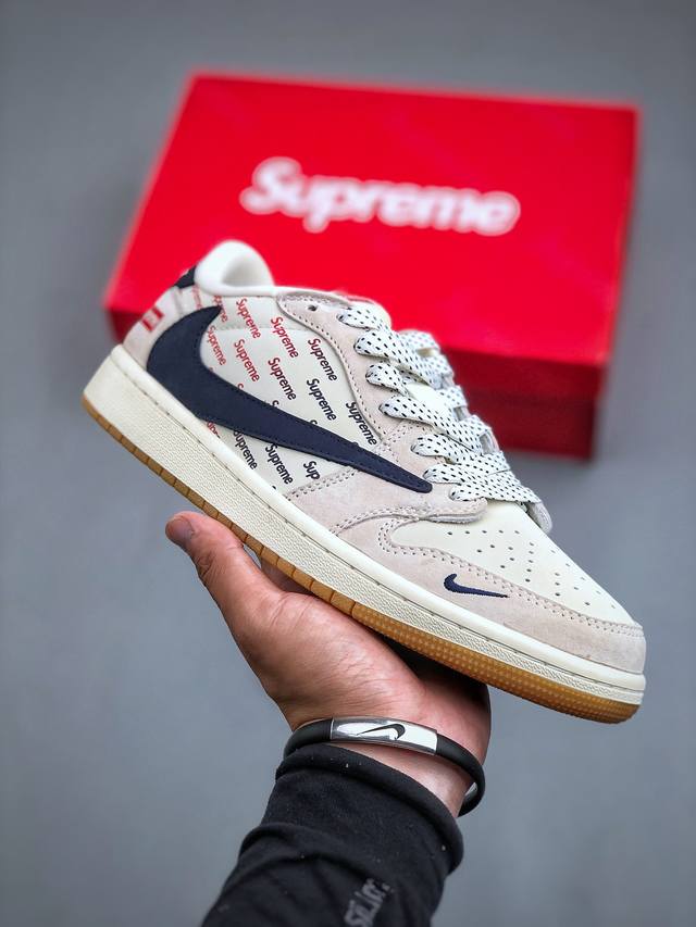 Travis Scott x Fragment Design x Air Jordan 1 Low OG SP AJ1 乔1 Supreme联名-猪八奶咖 低帮