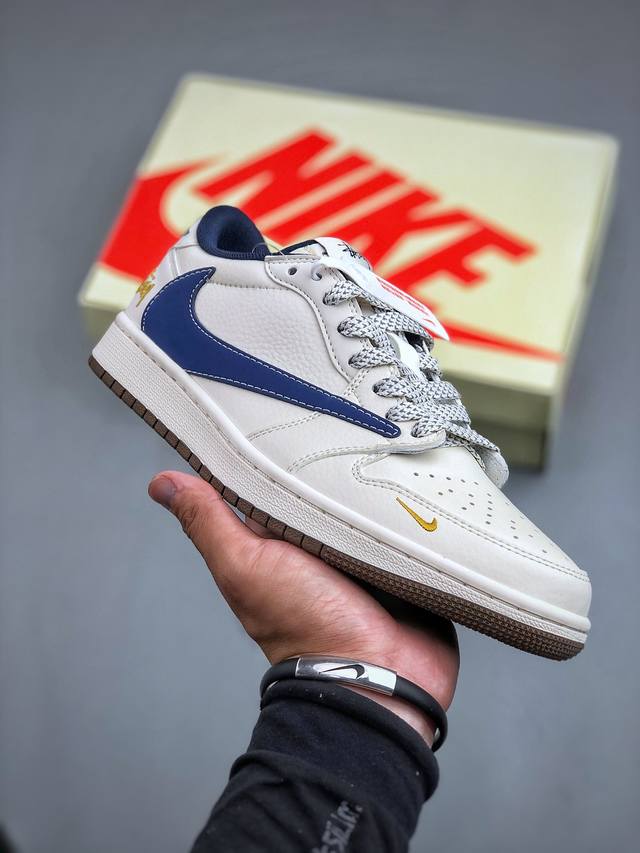 Travis Scott x Fragment Design x Air Jordan 1 Low OG SP AJ1 乔1 斯图西联名-棕底蓝勾 低帮文化休闲