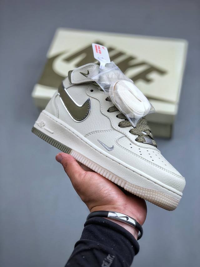 Nike Air Force 1'07 Mid 米军绿双色底 满天星空军一号中帮休闲板鞋 #3M反光 水晶大底 定制鞋盒 原楦头原纸板 纯正空军版型 内置全掌气