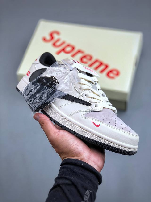 Travis Scott x Fragment Design x Air Jordan 1 Low OG SP AJ1 乔1 Supreme联名-米白黑勾 低帮