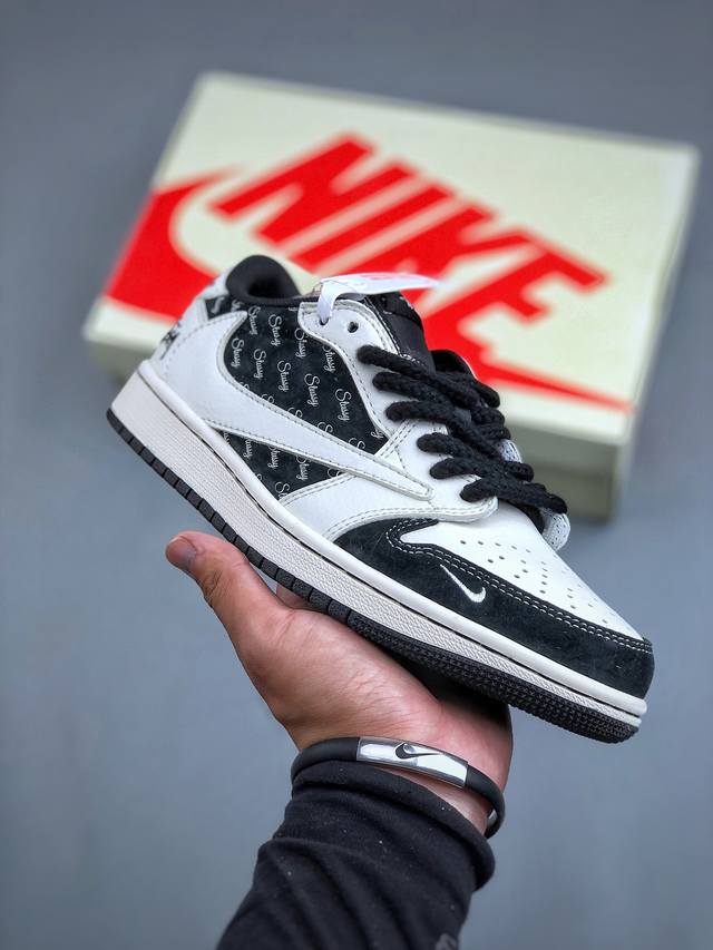 Travis Scott x Fragment Design x Air Jordan 1 Low OG SP AJ1 乔1 斯图西联名-黑白英文 低帮文化休闲