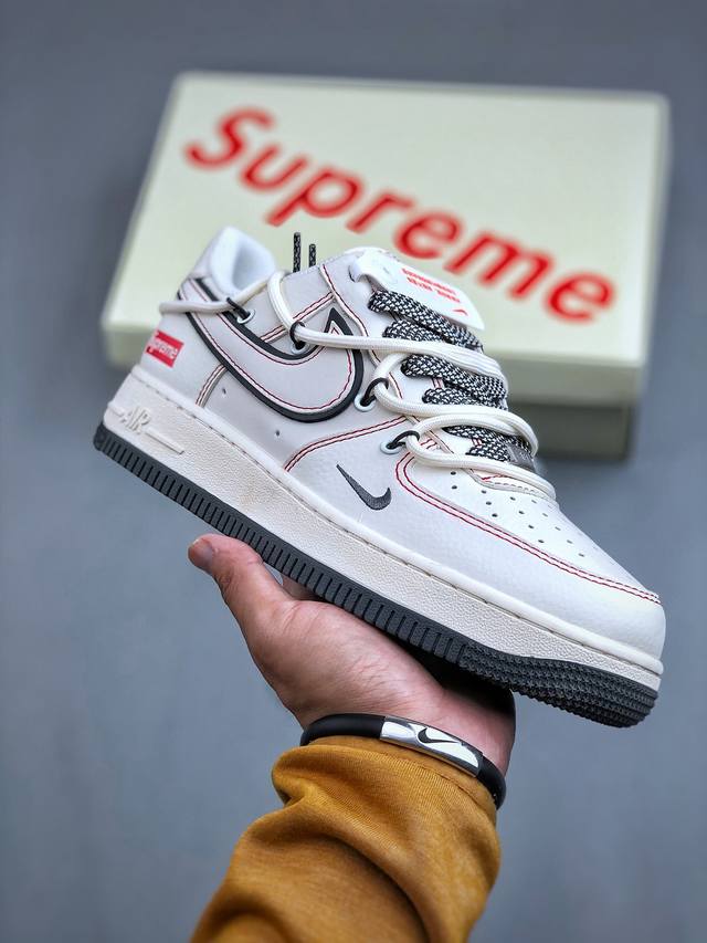 Nike Air Force 1‘07 Low Supreme联名-红线灰底 空军一号低帮休闲板鞋 #原楦头原纸板 原装鞋盒 定制五金配件 内置全掌气垫 原厂鞋