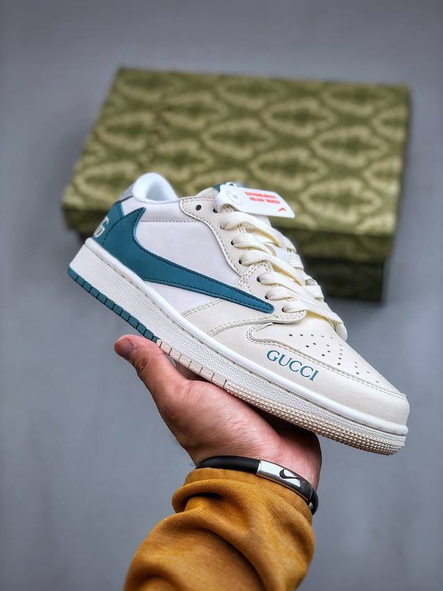 Travis Scott x Fragment Design x Air Jordan 1 Low OG SP AJ1 乔1 古驰联名-白青玉 低帮文化休闲板鞋