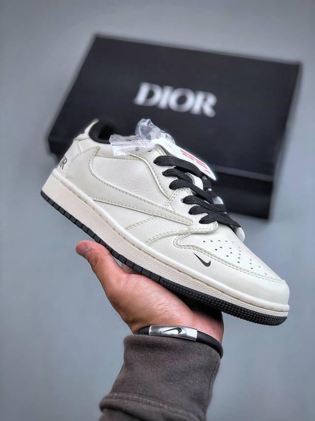 Travis Scott x Fragment Design x Air Jordan 1 Low OG SP AJ1 乔1 迪奥联名-米白黑底 低帮文化休闲板