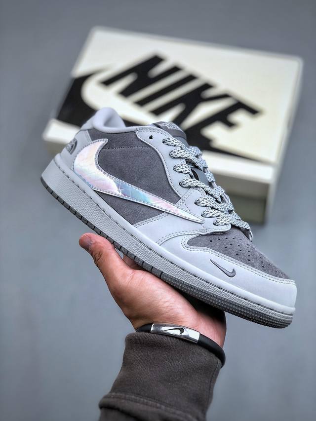 Travis Scott x Fragment Design x Air Jordan 1 Low OG SP AJ1 乔1 北面联名-炫彩灰 低帮文化休闲板鞋