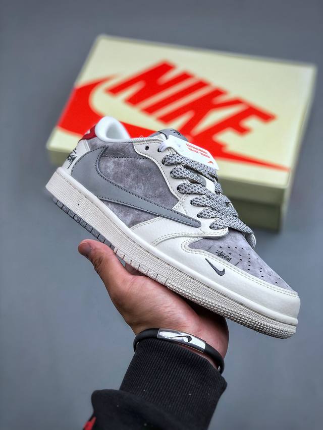 Travis Scott x Fragment Design x Air Jordan 1 Low OG SP AJ1 乔1 斯图西联名-双拼红尾 低帮文化休闲