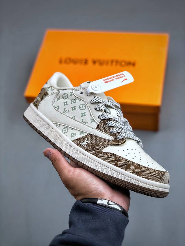 Air Jordan 1 Retro Low x Louis Vuitton x Travis Scott 三方联名满印白灰官方同步新色 原装级产物拒绝公底 立