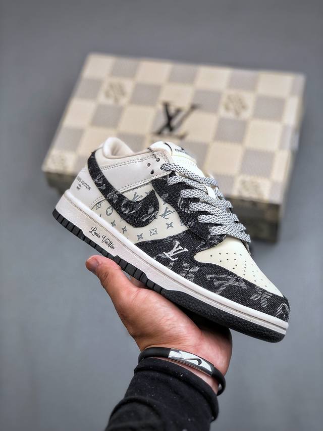 Nike SB Dunk Low“LV联名米黑牛仔” 周年高端定制 低帮休闲板鞋 定制鞋盒 大厂纯原品质出货 超高清洁度 皮料切割干净无任何毛边 细节完美 货号