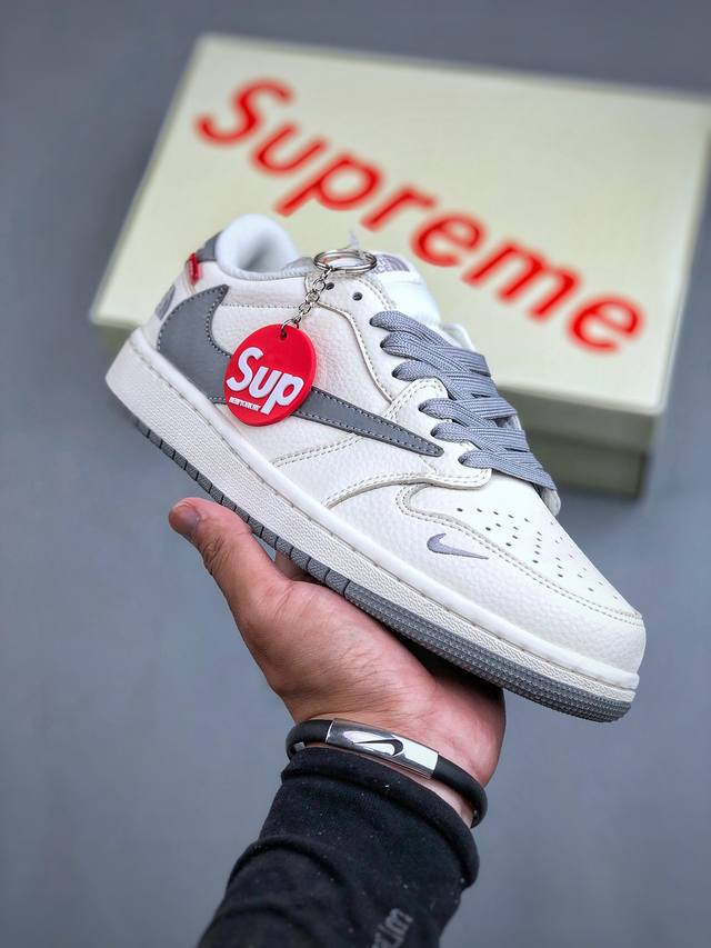 Travis Scott x Fragment Design x Air Jordan 1 Low OG SP AJ1 乔1 Supreme北面联名-米白优雅灰