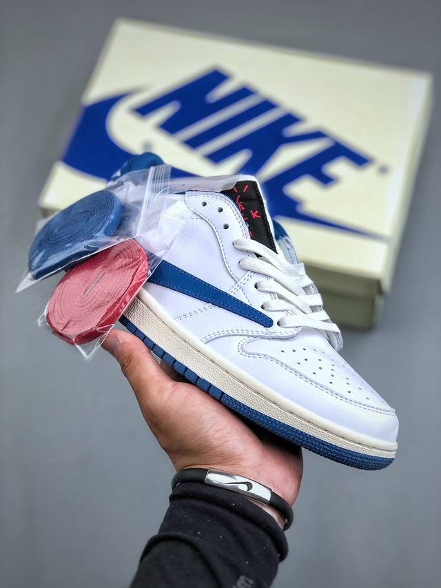 TRAVIS SCOTT x FRAGMENT x AIR JORDAN 1 LOW 三方联名低帮运动鞋 闪电TS低帮闪电倒钩 AJ1 整双鞋以全皮革材质打造