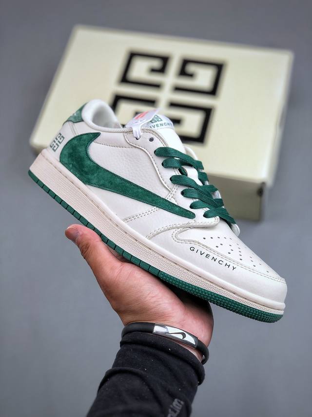 Travis Scott x Fragment Design x Air Jordan 1 Low OG SP AJ1 乔1 纪梵希联名-米白深绿翻毛 低帮文化