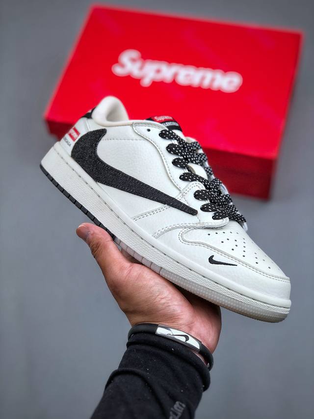 Travis Scott x Fragment Design x Air Jordan 1 Low OG SP AJ1 乔1 Supreme联名-米黑牛仔双拼