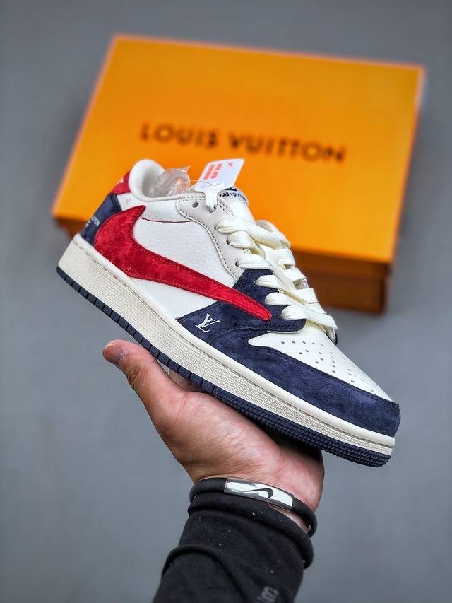 Travis Scott x Fragment Design x Air Jordan 1 Low OG SP AJ1 乔1 LV宝蓝红 低帮文化休闲板鞋 YQ