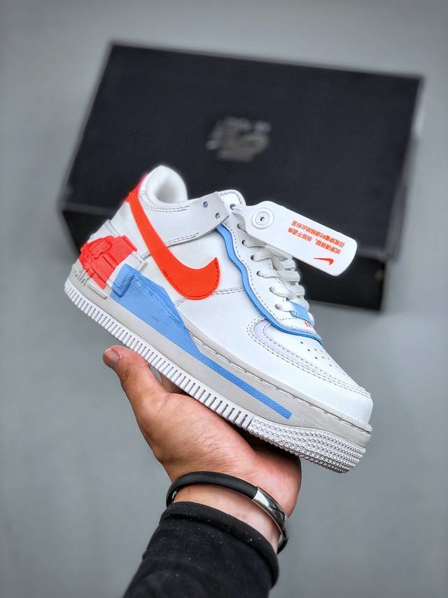 NIKE Air Force 1 Shadow 轻量增高低帮百搭板鞋 拼接马卡龙 全新少女系解构主义设计双层轻量EVA发泡中底+防滑RB橡胶外圈底鞋底 原楦头原