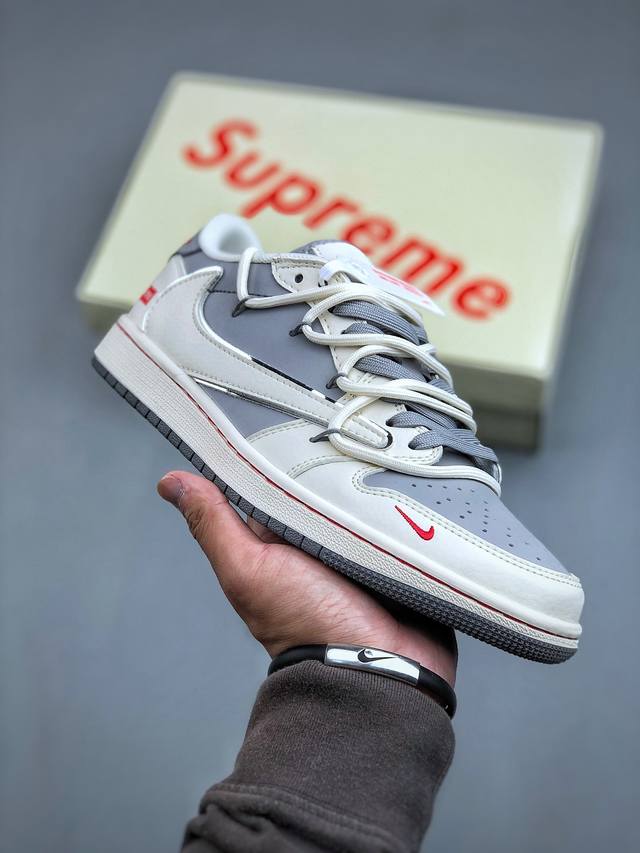 Travis Scott x Fragment Design x Air Jordan 1 Low OG SP AJ1 乔1 Supreme联名-米灰双拼抽绳