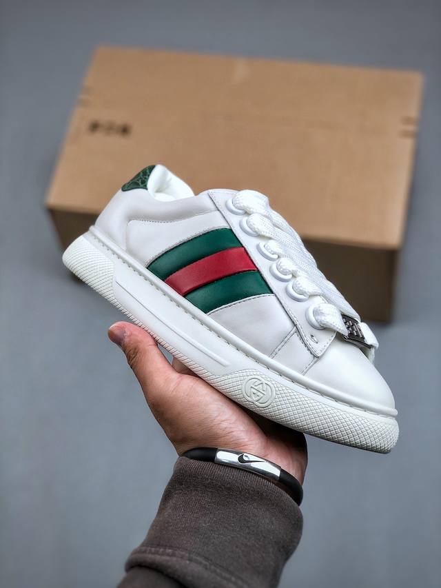 GUCCI古驰 ACE 皮革 Gucci Distressed S古驰厚底系列 经典原型复古百搭做旧老爹板鞋 复古学院风 怀旧版 原版做旧 尺码：35-44