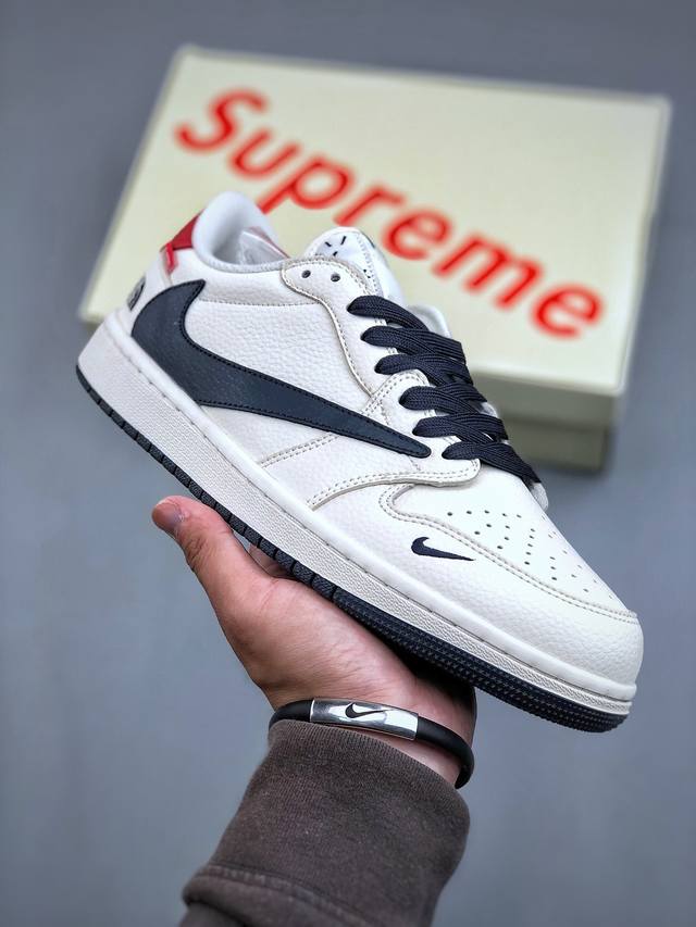 Travis Scott x Fragment Design x Air Jordan 1 Low OG SP AJ1 乔1 Supreme北面联名-米白红尾黑