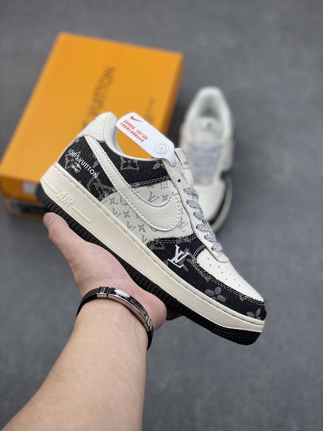 海外限量发售！公司级NIke Air Force 1 '07 Low “LV联名--荧光黑牛仔”空军一号 中帮 运动鞋 休闲鞋 折边针车 工艺难度大 原楦头原纸