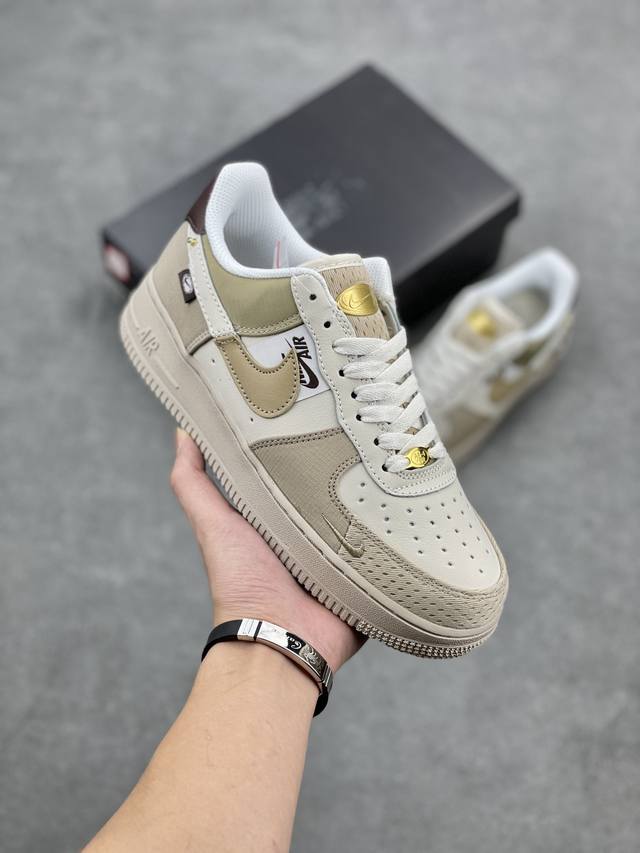 工厂套现 原本地 版本 Nike Air Force 1 Low’07 粽褐色 材质拼接空军一号低帮休闲板鞋 定制皮料 原厂3D打印 定制鞋盒 原楦原纸板 纯正