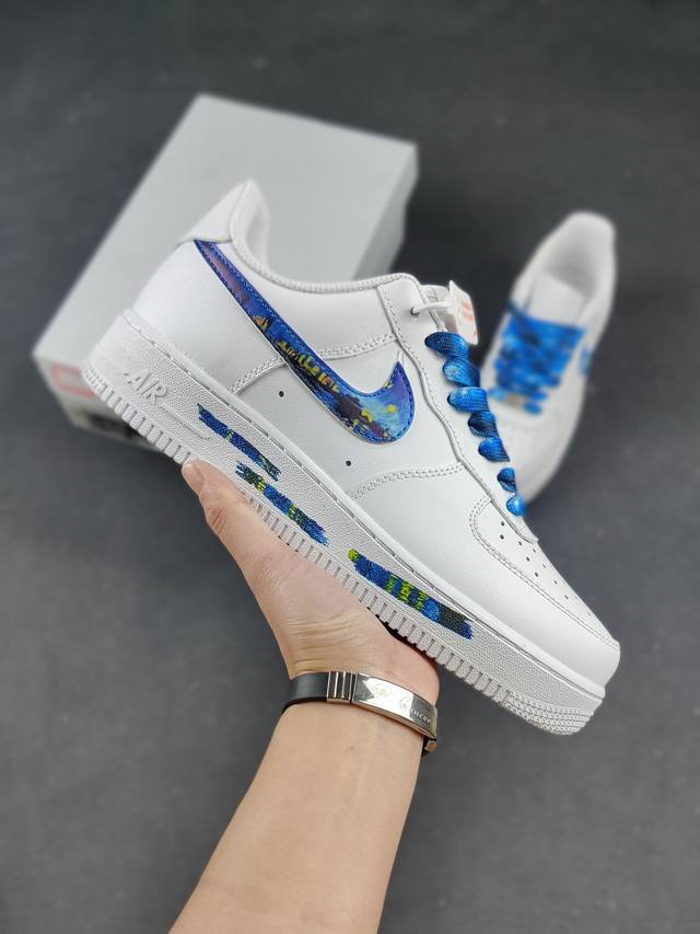 工厂套现 原本地 版本 公司级Nike Air Force 1 空军一号 低帮休闲板鞋 罗纳河畔星夜涂鸦 油画 蓝紫 官方同步 原装级别 原楦头原纸板 打造纯正