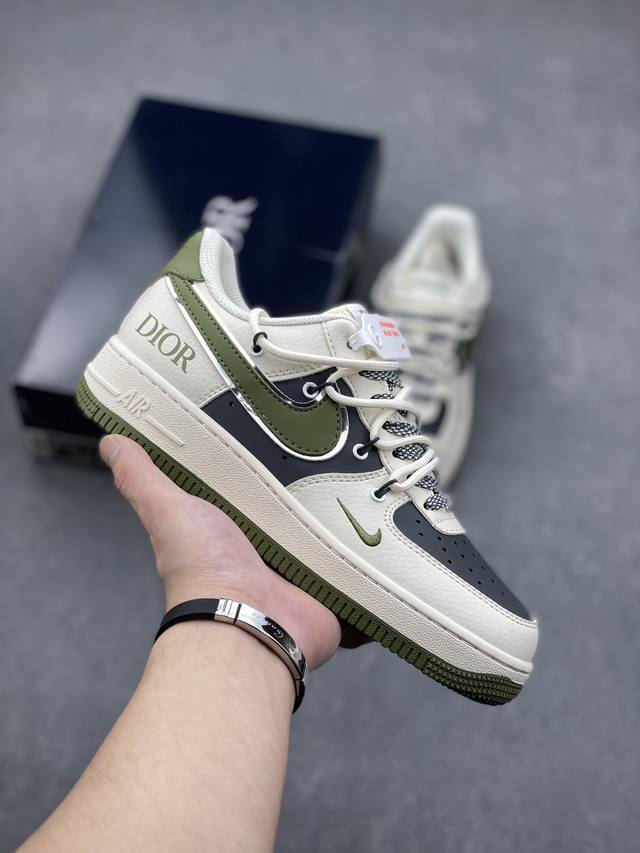 海外限量发售！公司级NIke Air Force 1 '07 Low “迪奥联名 米绿抽绳”空军一号 低帮 运动鞋 休闲鞋 折边针车 工艺难度大 原楦头原纸板