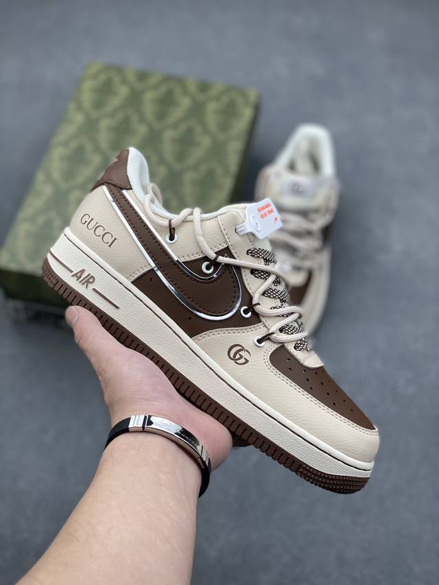 海外限量发售！公司级NIke Air Force 1 '07 Low “古驰联名 白棕抽绳”空军一号 低帮 运动鞋 休闲鞋 折边针车 工艺难度大 原楦头原纸板