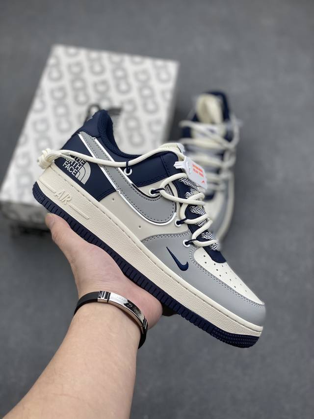 海外限量发售！公司级NIke Air Force 1 '07 Low “北面联名 灰蓝抽绳”空军一号 低帮 运动鞋 休闲鞋 折边针车 工艺难度大 原楦头原纸板