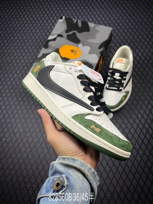 Travis Scott x Fragment Design x Air Jordan 1 Low OG SP AJ1 乔1 Bape联名-丛林绿 低帮文化休闲