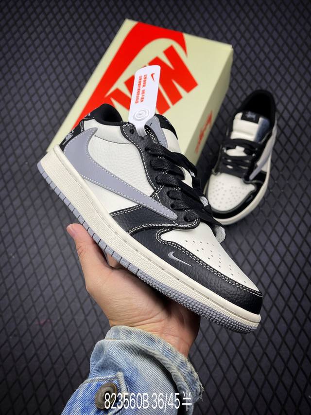 Travis Scott x Fragment Design x Air Jordan 1 Low OG SP AJ1 乔1 斯图西联名-黑灰荔枝纹 低帮文化休