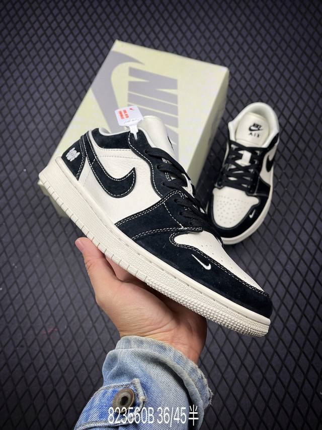 Air Jordan 1 Low AJ1 乔1 暴力熊联名-黑白米底 高端定制 低帮复古篮球鞋 SJ9950-038 #定制鞋盒 大厂纯原品质出货 超高清洁度