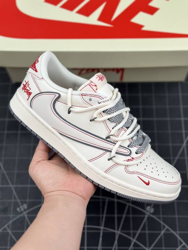 Travis Scott x Fragment Design x Air Jordan 1 Low OG SP AJ1 乔1 斯图西联名-红缝线抽绳 低帮文化休