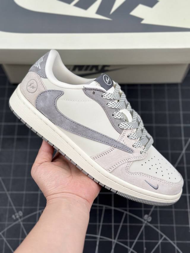 Travis Scott x Fragment Design x Air Jordan 1 Low OG SP AJ1 乔1 闪电联名-浅灰奶咖 低帮文化休闲板